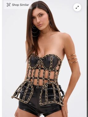 Black Faux Leather Chain detail BUSTIER